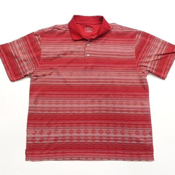 Pga Tour Polo Shirt Mens Size XL Red Geometric Print Short Sleeve 100% Polyester - Picture 1 of 6